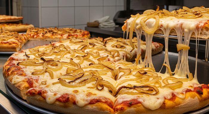 Caramelized onion and cheese pizza