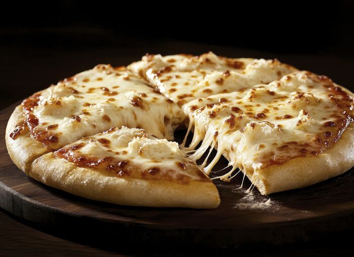 Extra cheese pizza with a cheese pull